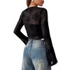 Women's Sheer Web Pattern Long Sleeve Top, Ruffled Edge Cropped T-Shirt for Halloween & Casual Wear - 2 of 4