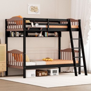 Karl Home Twin Over Twin Solid Wood Bunk Bed for Kids and Adults, No Box Spring Required, Black and Brown - 1 of 4