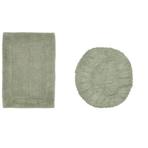 Edge Bath Rug 100% Premium Cotton Ultra-soft Water Absorbent Tufted Solid Reversible 2 Piece Bathroom Rug Set For Machine Washable Bathmat - 1 of 4