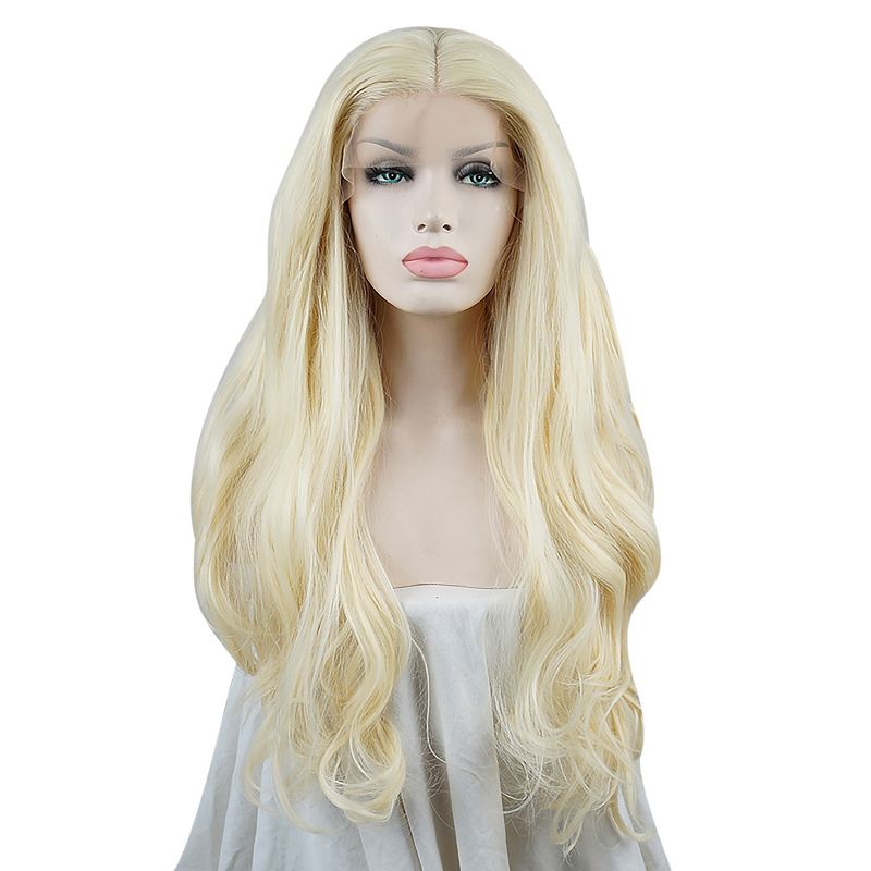 Unique Bargains Long Natural Curly Lace Front Wigs Women's with Wig Cap 22" Blonde 1PC, 1 of 6