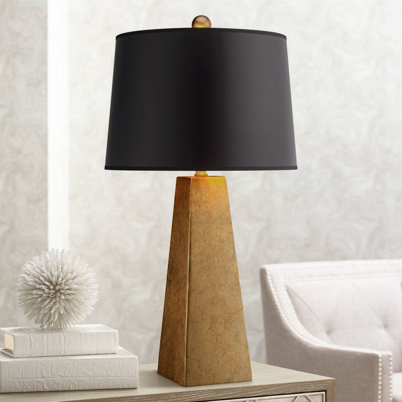 Possini Euro Design Obelisk Modern Table Lamp 26" High Gold Leaf Tapered Column Black Paper Drum Shade for Bedroom Living Room Bedside Nightstand Home, 2 of 10