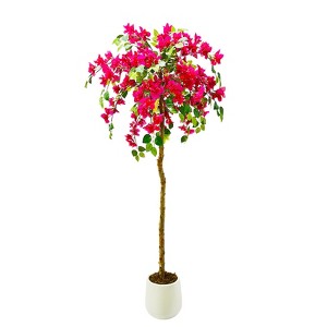 Bougainvillea Artificial Tree, 5FT Faux Planter Potted Fake Tree with Blooming Pink Flowers, Artificial Plants for Front Door Porch Patio - 1 of 4
