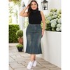 Agnes Orinda Women's Plus Size High Rise Front Slit Fishtail Hem Vintage Midi A-Line Denim Skirt - 3 of 4