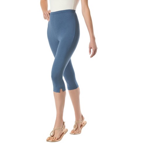 Woman Within Women s Plus Size Stretch Cotton Capri Legging S Heather Navy Target