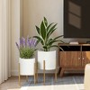 LuxenHome 2-Piece Diamond Pattern Round Metal Cachepot Planter Set - 4 of 4