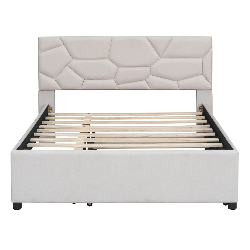 Upholstered Platform Bed with Brick Pattern Headboard and Trundle Bed-ModernLuxe, 4 of 11