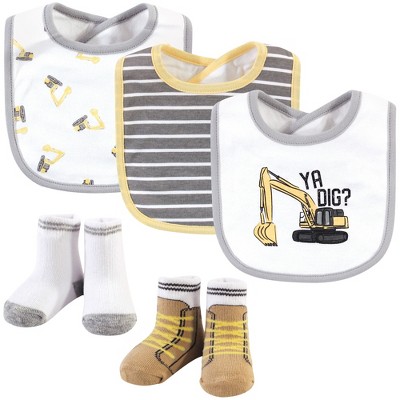 Image of Hudson Baby Infant Boy Cotton Bib and Sock Set, Ya Dig, One Size