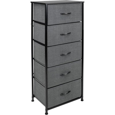 Sorbus Narrow 5 Drawers Nightstand with Steel Frame, Wood Top, Easy Pull Fabric Bins for Home, Bedroom, Office & Dorm