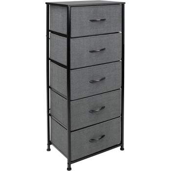 Sorbus Narrow 5 Drawers Nightstand with Steel Frame, Wood Top, Easy Pull Fabric Bins for Home, Bedroom, Office & Dorm