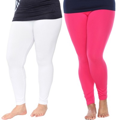 Women's Pack Of 2 Solid Leggings Fuchsia, White One Size Fits Most Plus ...