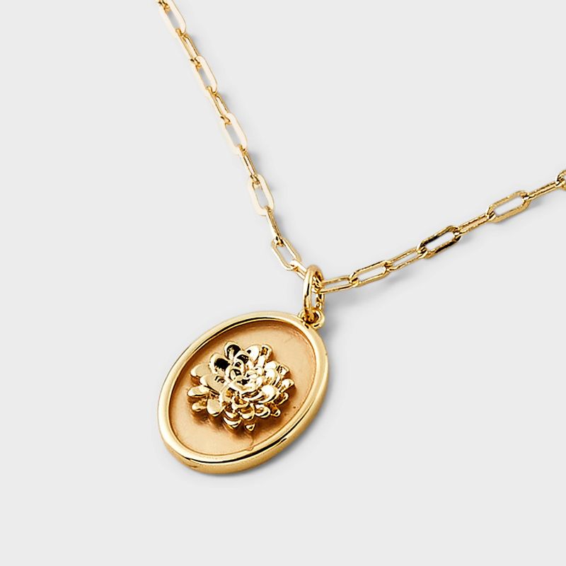 Beloved + Inspired 14K Gold Dipped Dahlia Oval Tag Pendant Necklace - Gold, 4 of 5