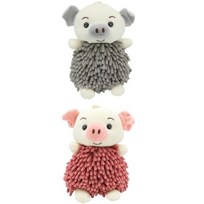 REGALWOVEN Bathroom Kitchen Cute Cartoon Piggy Chenille Soft Absorbent Hand Towel 2 Packs 7" x 11"