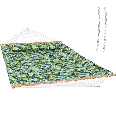 Tropical Greenery Quilted Fabric 2-Person Hammock with Pillow