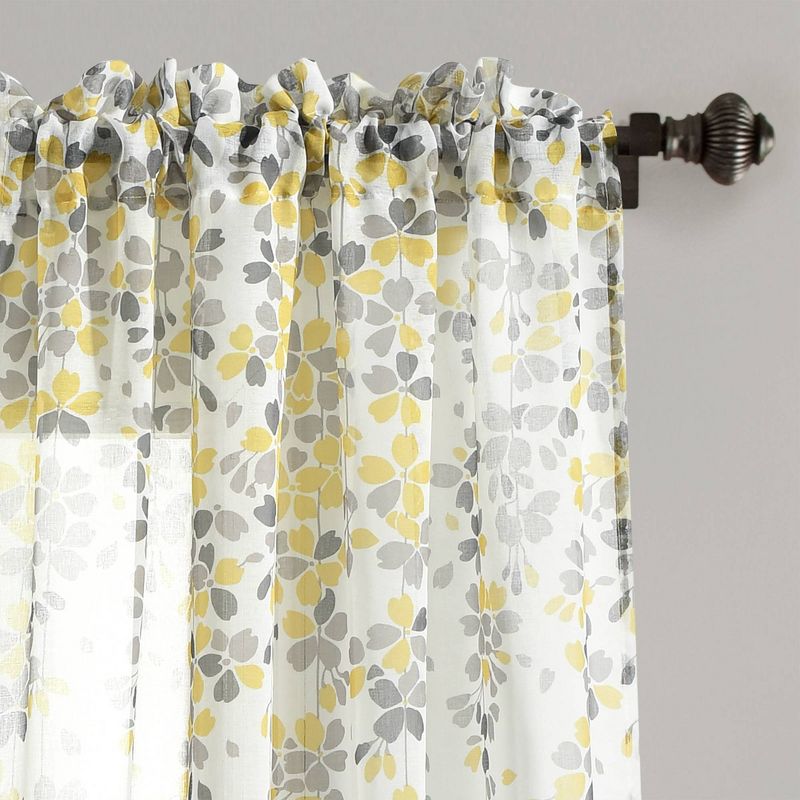 2pk 38&#34;x84&#34; Sheer Weeping Flower Curtain Panels Yellow/Gray - Lush D&#233;cor, 3 of 7