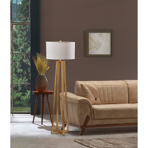 Adesso Oakley Floor Lamp Antique Brass: 58.5" Tall, Linen Drum Shade, ETL Listed, 3-Way Rotary Switch - 1 of 4