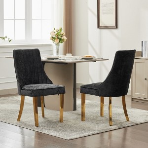 Okak Chenille Dining Chairs Set of 2, Modern Kitchen Chairs with Comfy Fabric Upholstered, Accent Chairs with Stainless Steel Plating Legs - 1 of 4