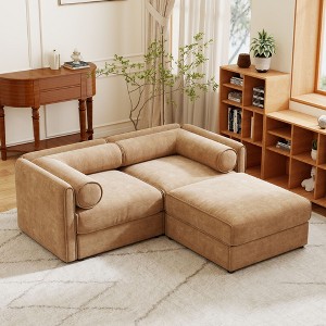 Stylish White Chenille 2-Seater Sofa with Ottoman Storage Seat, Cylindrical Backrest and Armrests - 1 of 4