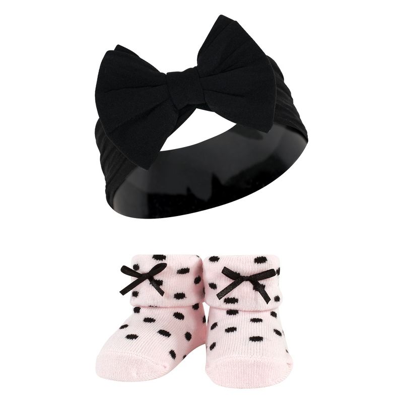 Hudson Baby Infant Girls Headband and Socks Giftset, Pink Black, One Size, 3 of 6