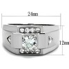 Slickblue Men’s CZ Ring, Silver Stainless Steel, Wide Band, Round Center Stone, Triangle Detail, Size 8–13 - 2 of 4