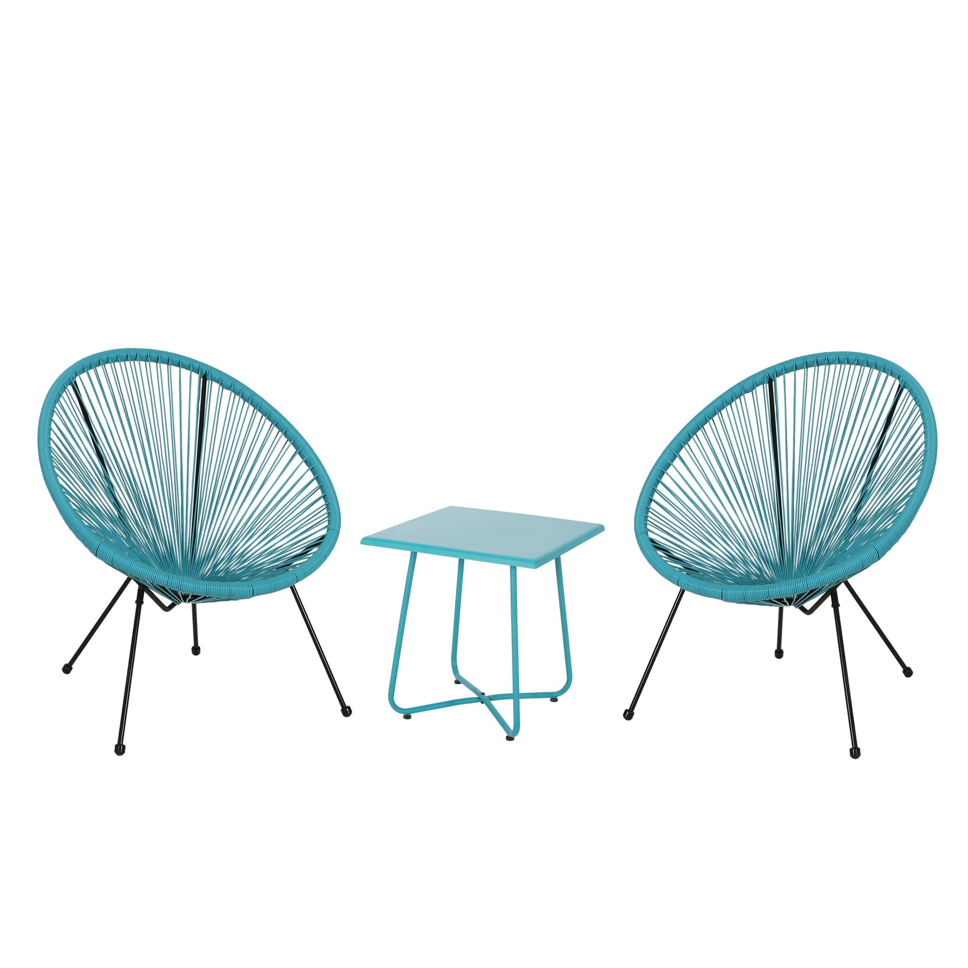 GDFStudio Nusa Outdoor Woven 3 Piece Chat Set, Teal/ Black