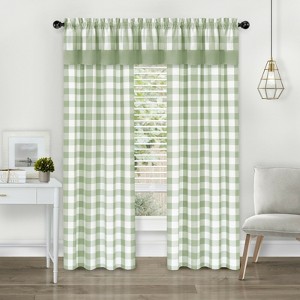 Kate Aurora Modern Country Farmhouse 3 Piece Buffalo Check Plaid Window Curtains & Valance Set - 1 of 4
