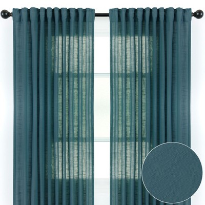 Blue Semi-Sheer Polyester Window Curtain Panels, 52 x 84 Inches
