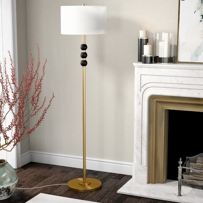 Hudson and Canal Two-Tone Floor Lamp with Fabric Shade Brass/Blackened Bronze/White: Sculptural Brass Base, Chic Drum Shade, UL Listed