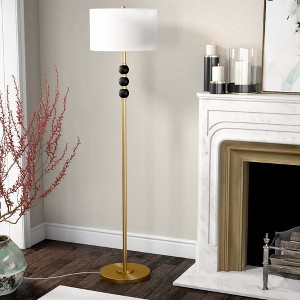 Hudson and Canal Two-Tone Floor Lamp with Fabric Shade Brass/Blackened Bronze/White: Sculptural Brass Base, Chic Drum Shade, UL Listed - 1 of 4