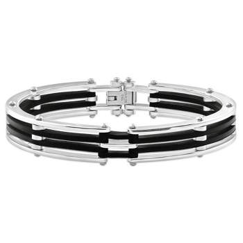 Pompeii3 Men's Steel And Black Silicone Latched 8" 13.5mm " Cuffed Bracelet