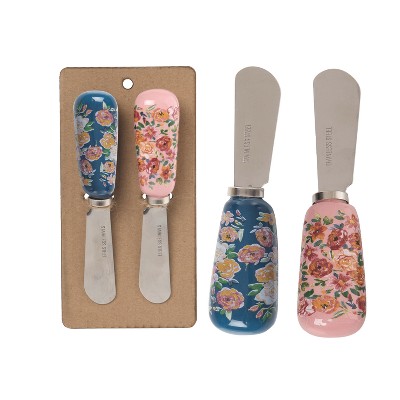Transpac Ceramic 4.75" Pink and Blue Spreaders Set of 2