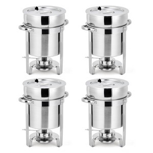 11QT Soup Chafer Set , Stainless Steel Round Soup Warmer with Pot, Notched Lids & Fuel Holders, Commercial Food Warmer for Buffets, Events - 1 of 4