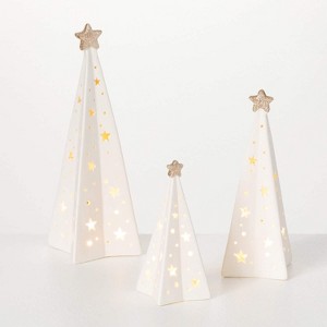 Sullivans Lighted Star Trees White 9.25"H Ceramic Set of 3 - 1 of 4