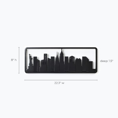 Black Fir Wood Skyscraper Wall-Mounted Coat Rack with 4 Hooks