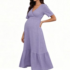 purple maternity dress Dresses Hip= 34 inches Maternity V Neck Short Sleeve