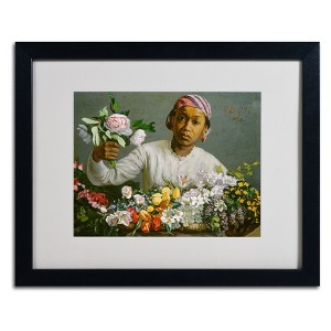Trademark Fine Art -Jean Frederic Bazille 'Woman with Peonies' Matted Framed Art - 1 of 4
