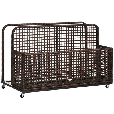 Outsunny Wheeled Patio Wicker Pool Float Storage, Pool Caddy w/ Compartment & Basket