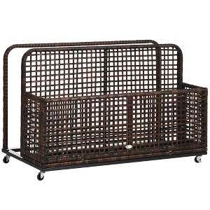 Outsunny Wheeled Patio Wicker Pool Float Storage, Pool Caddy w/ Compartment & Basket - 1 of 4