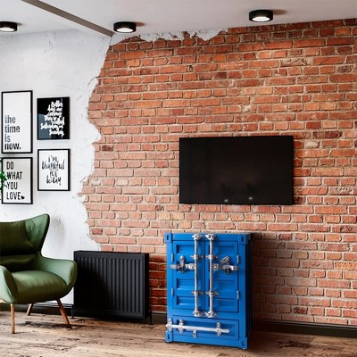 Blue Industrial Steel Container Storage Side Table with Drawer