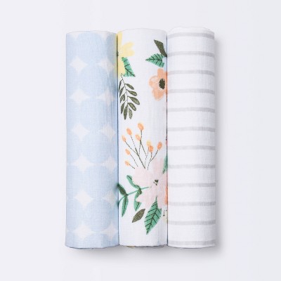 Muslin Swaddle Blankets Meadow - Cloud Island™ Light Blue 3pk