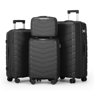 Karl Home Luggage Sets 4 Piece, PP Hard Shell Suitcase 12 inch 20 inch 24 inch 28 inch Luggage Sets Double Wheels with TSA Lock Black - 1 of 4