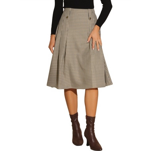 Allegra K Women's Vintage Plaid High Waist Pleated A-line Midi