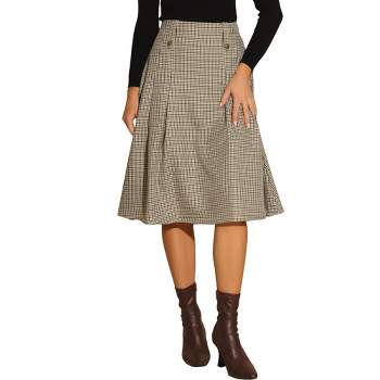 Allegra K Women's Vintage Plaid High Waist Pleated A-Line Midi Skirt
