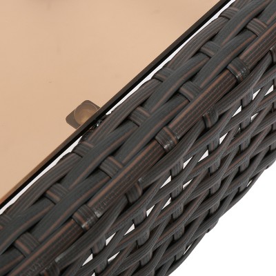 Multibrown Wicker Outdoor Side Table with Glass Top