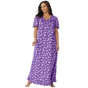 Dreams & Co. Plus Size Petite Long Floral Print Cotton Gown - 1 of 4