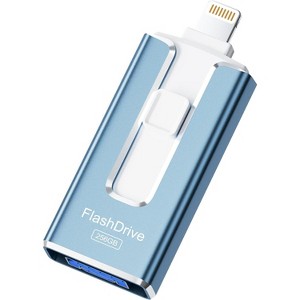 Attop 256GB Flash Drive for iPhone iPad, Stick for External Memory Storage, Easily Back Up and Save Photos Videos, Blue - 1 of 4