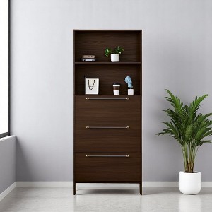 Shoe Cabinet with 3 Flip Drawers & Open Shelves, Freestanding Narrow Modern Entryway Shoe Storage Organizer with Solid Wood Legs,Walnut– 78.75"H - 1 of 4