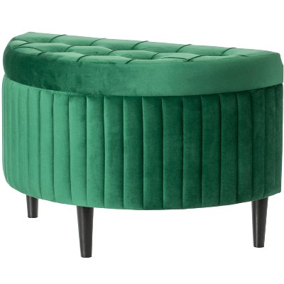 Fabulaxe Half Moon Modern Velvet Tufted Storage Ottoman Bench, Green