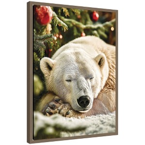 Kate & Laurel All Things Decor Sylvie Framed Canvas Ice Bear Sleeping Beneath a Christmas Tree by Michael Schauer - 1 of 4