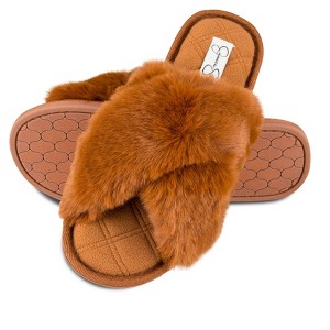 Jessica Simpson Women's Plush Cross Band Plush Memory Foam Slide Slipper - 1 of 4