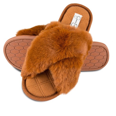 Jessica Simpson Women's Plush Cross Band Plush Memory Foam Slide Slipper -  Orange/extra Large : Target